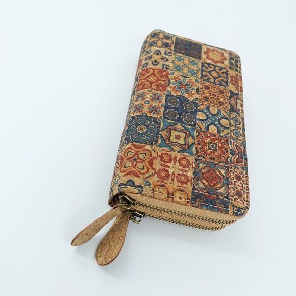 Cork Wristlet Wallet Medium Moroccan Print Vegan Purse Boho Chic - Picture 2 of 9